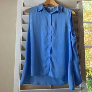 Collared Button Up Chiffon Sleeveless Blouse